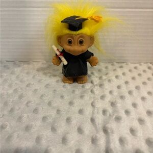 Russ Troll Doll with Yellow Hair and Black Graduation Outfit